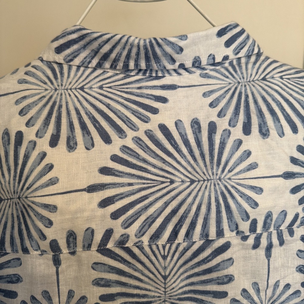 Joie 100% Linen novelty Tropical Print Button Down Shirt beach boho Size 1X - Picture 8 of 13